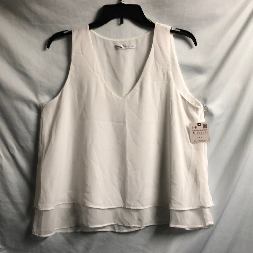 NWT white Zara tank top double layered semi sheer blouse small no spots new